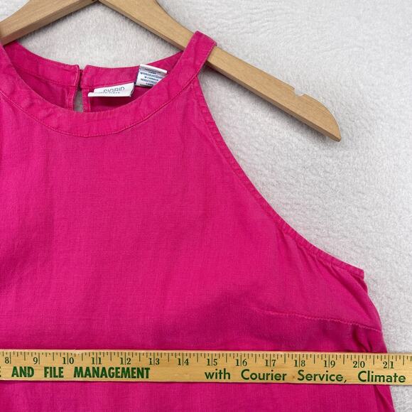 SIGRID OLSEN Dress L 100% Linen Woven Halter Sundress Shift Sleeveless Pink - Picture 9 of 11